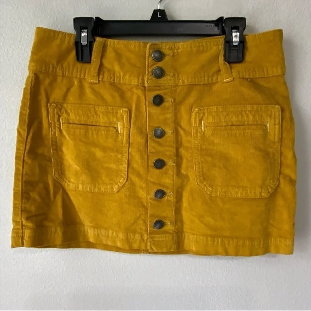 We The Free Joanie Mustard Yellow Corduroy Button Down Mini Skirt Size 25 - Picture 7 of 7